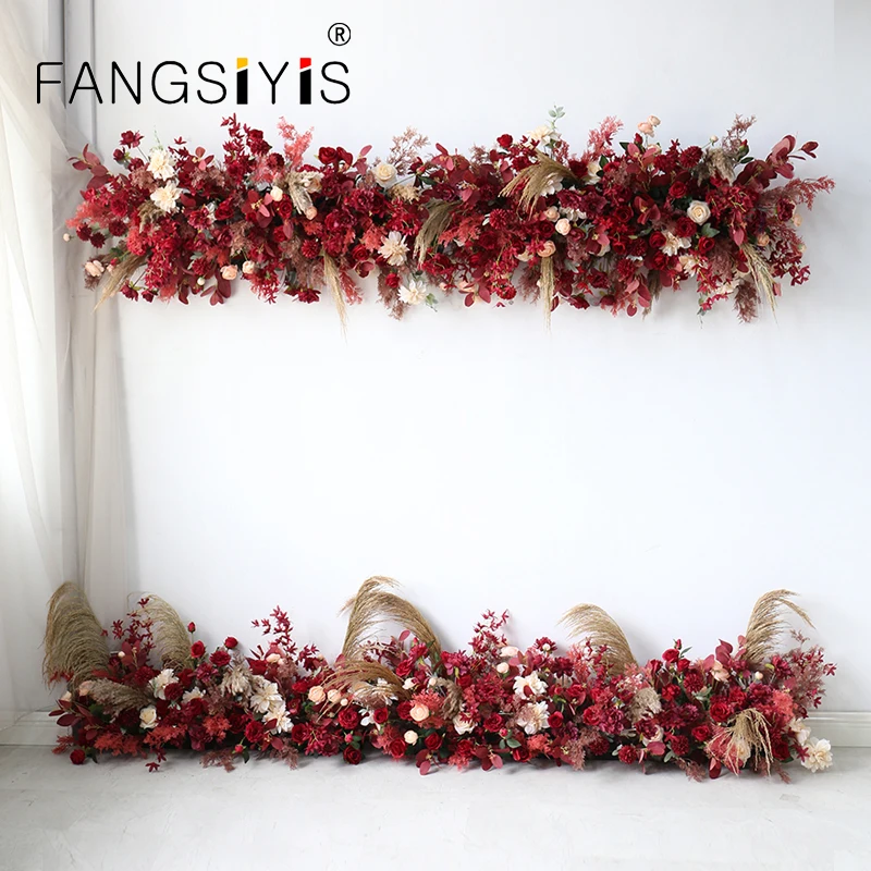 

Red Rose flower Reed Grass Artificial long Flower Row Wedding Party Arch Backdrop Deco Road Lead Floral Ball Arrangement Props