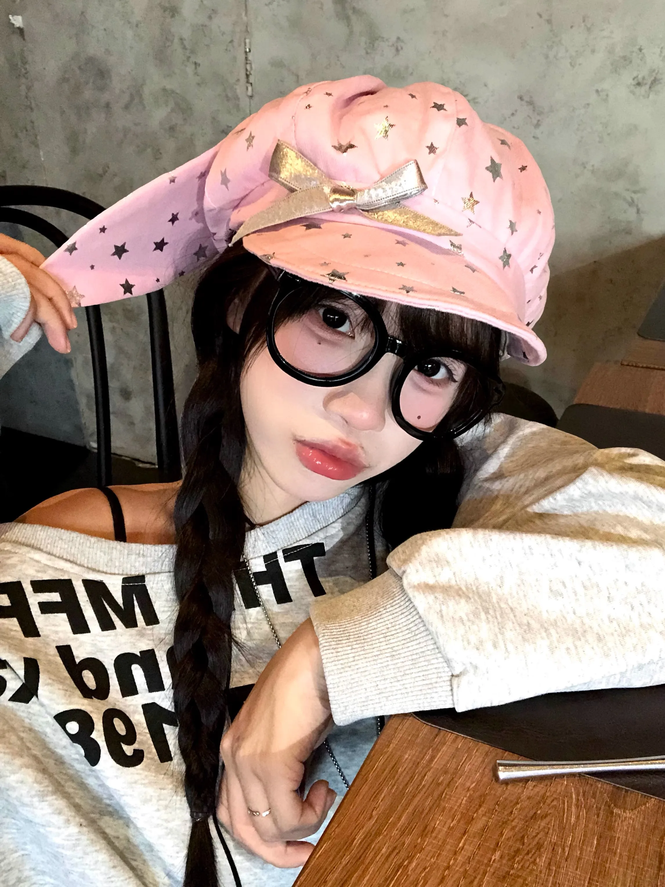 Sweet Pink Bowknot Rabbit Ear Beret Hat Women Summer Face Slimming Cloud Eight Corner Hat Cute Style Short Brim Travel Cap