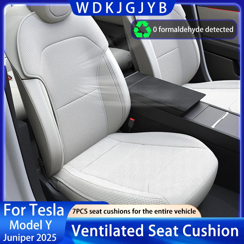 

For Tesla Model Y Juniper 2025 Car Seat Cover Napa Leather Airbag Compatible Seat Cushion Cover Ventilated Seat Cover A Set 7PCS