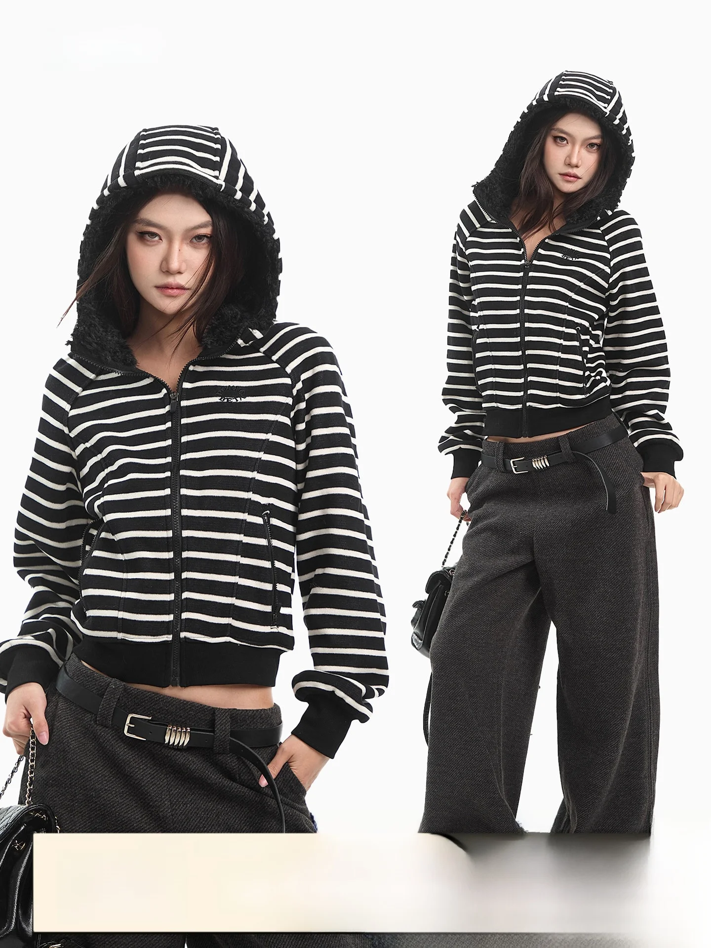 

CCUP SPACE Женская осенне-зимняя тонкая сексуальная кофта-кардиган с капюшоном в американском стиле с цветными полосками