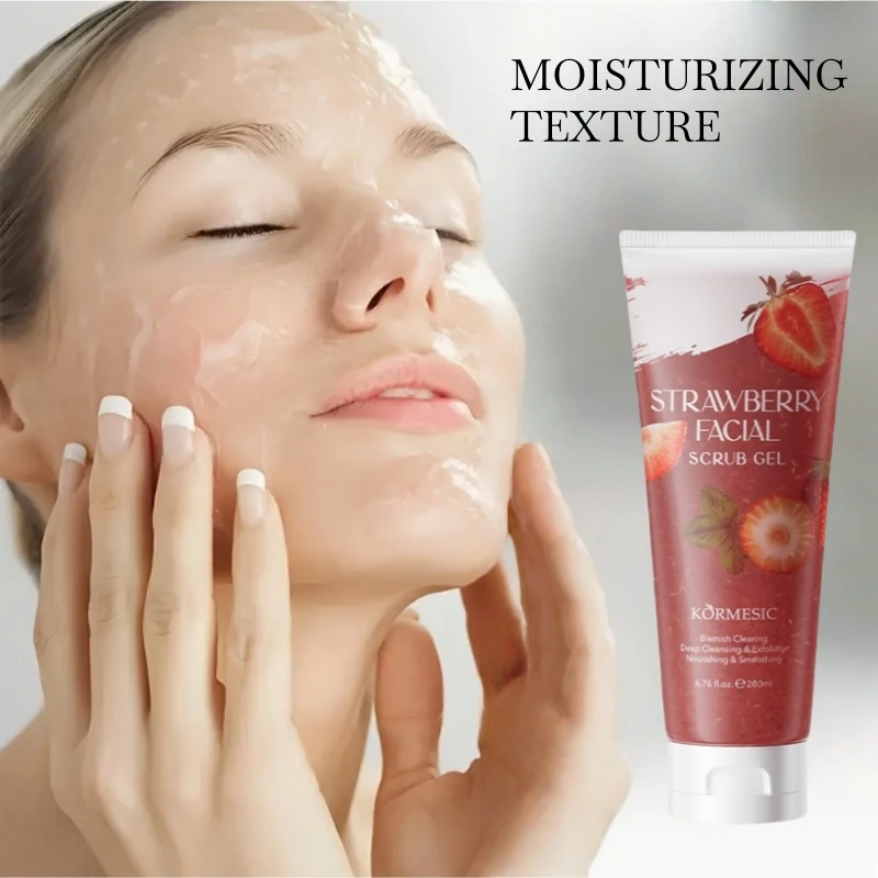 جل مقشر الفراولة 200 مل، غني بمستخلص الفراولة، تركيبة خالية من الكحول، يفرك بلطفًا لتقشير الجسم بشكل بلطف، غير مهيج، نتائج ممتازة، يحافظ على البشرة باللون الأبيض والناعم، مناسبة للمنزل والسفر.