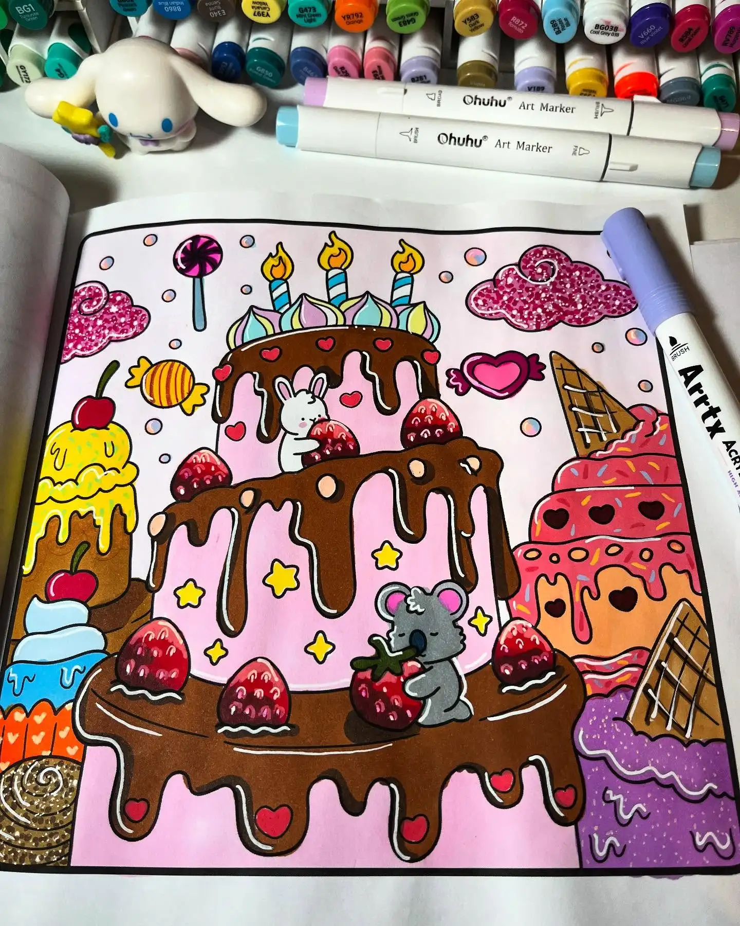 Hygge Delights - Super Cute and Fun Adult Coloring Book Mindfulness and Stress Relief in full of Cozy Food, Treats, Fruit and Ca image 4