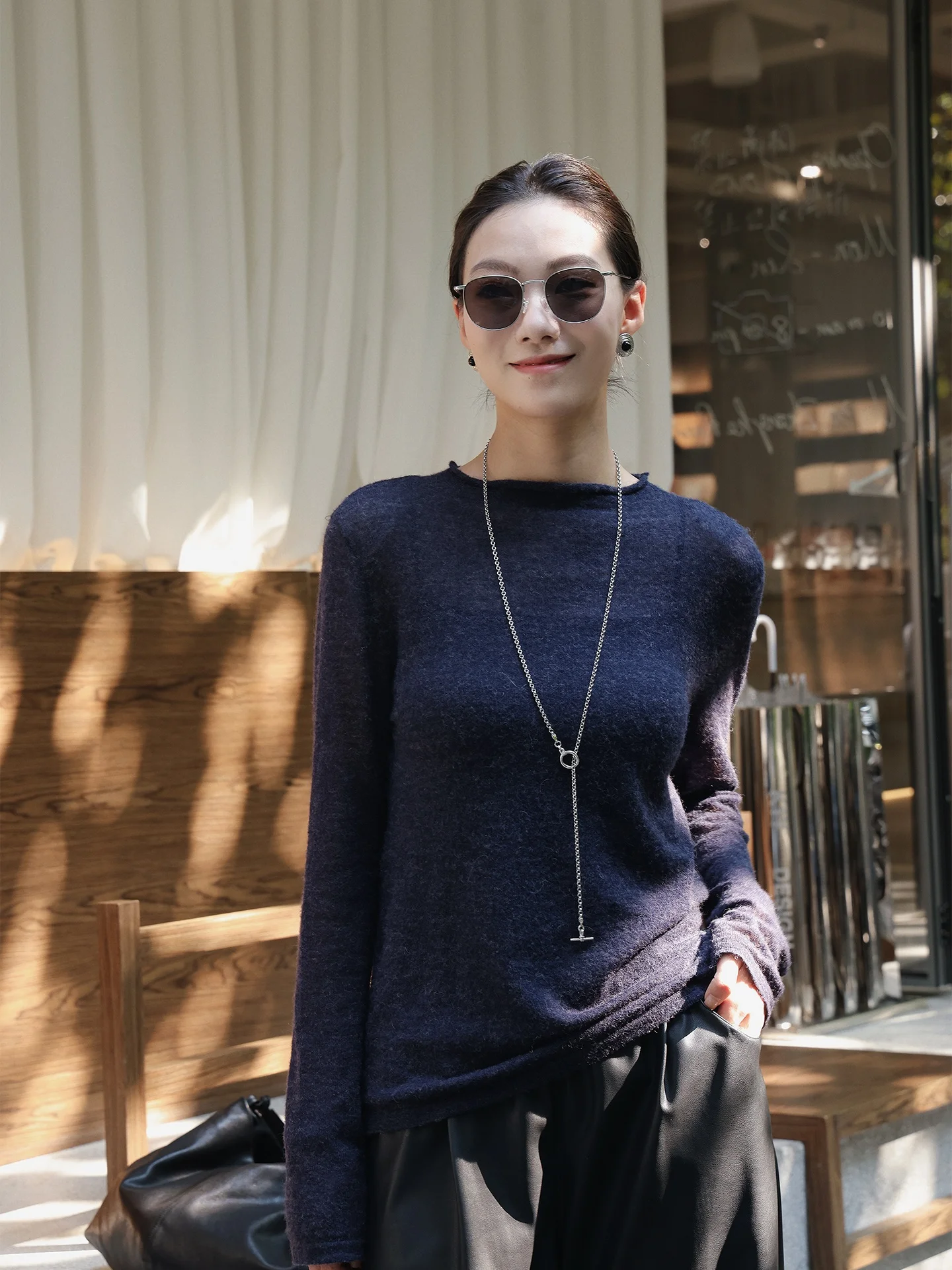 

Модный вязаный шерстяной топ с круглым вырезом, повседневный, облегающий, женский, удобный, дышащий, тонкой вязки