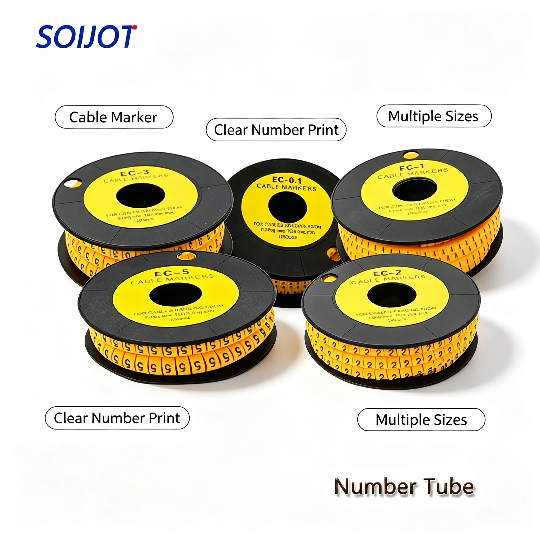 1Roll Number Tube EC-0.1 EC-0 EC-1 EC-2 EC-3 EC-5 Square Number Tube Cable Marker Colorful Mark Wire M Number 0 to 9