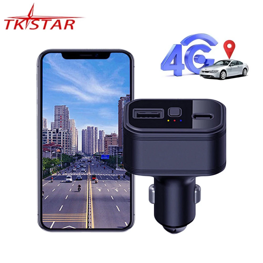 4G LTE TKSTAR TK818 GPS Tracker Charger Lighter USB Type-C Dual Charging Ports Car Vehicle GPRS Locator Lifetime Free Web APP