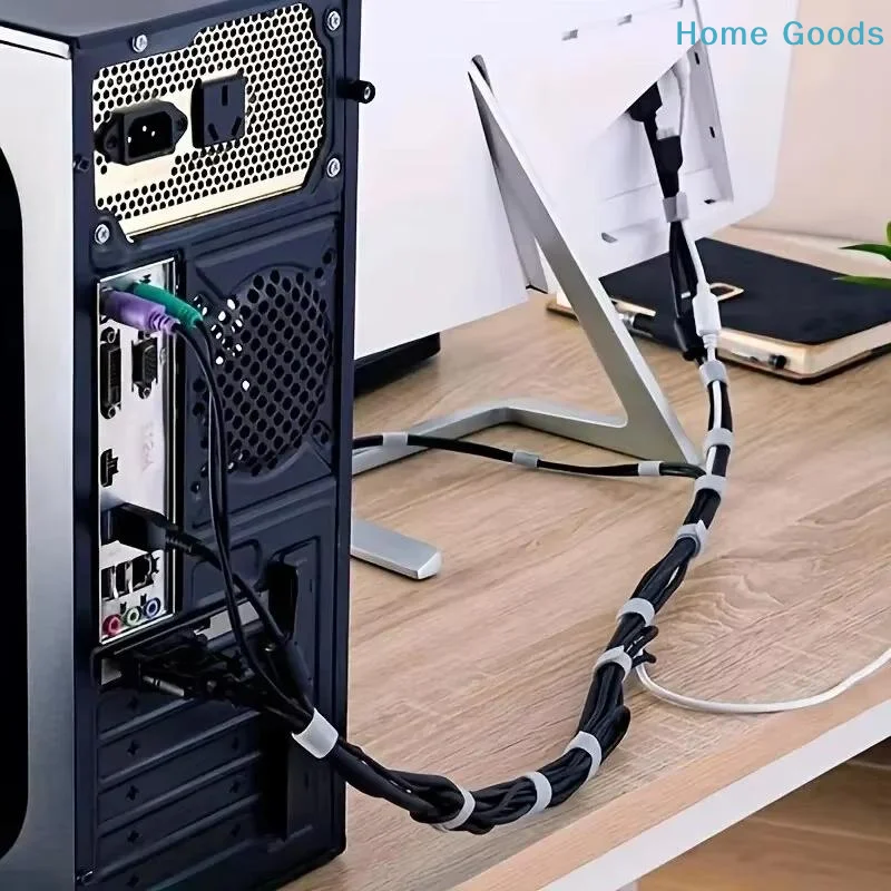 preferredCuttable Hook Loop Cable Organizer Tape Strong Adhesive Reusable Cable Management Straps for Home Office Electronics