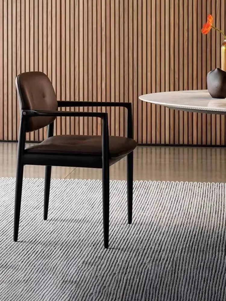 # Italian Style Solid Wood Leather Upholstery Dining Chair Light Luxury Home Tea Room Designer Armchair