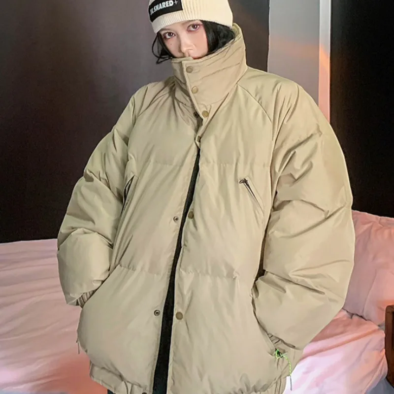 Short Style Parkas Women American Retro Unisex Couples Turn-down Colalr Baggy All-match Thickening All-match Casual Streetwear