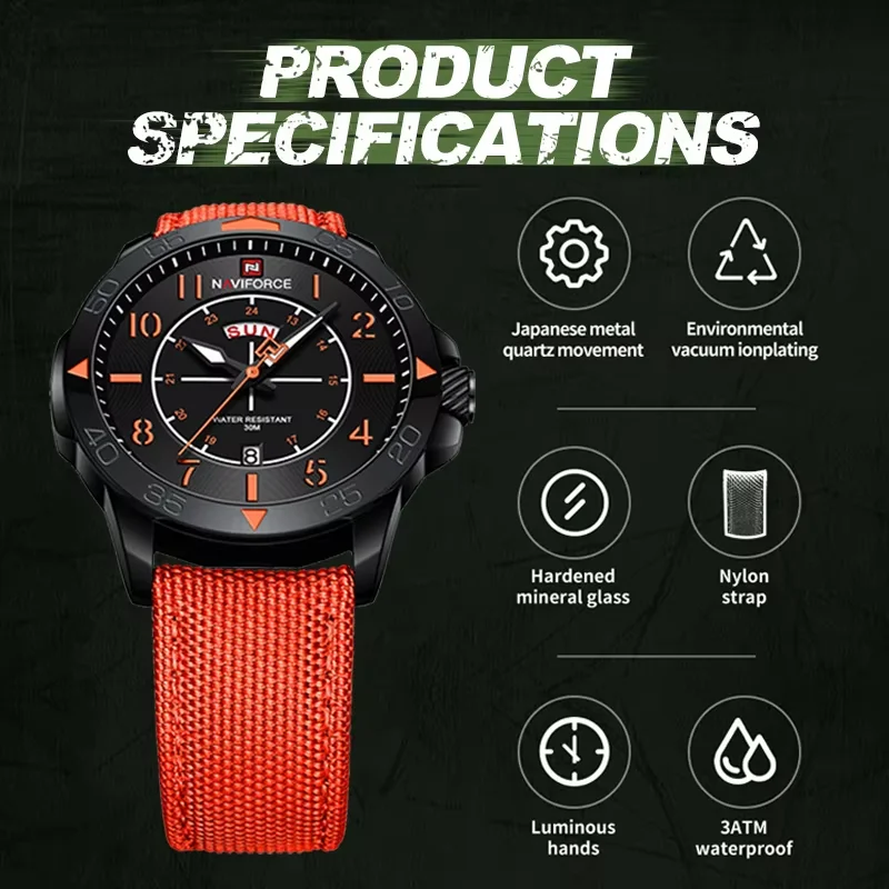 New Style NAVIFORCE Nylon Strap Men\'s Wristwatch Fashion Casual Man Waterproof Quartz Calendar Watch Original Brand Male Watches