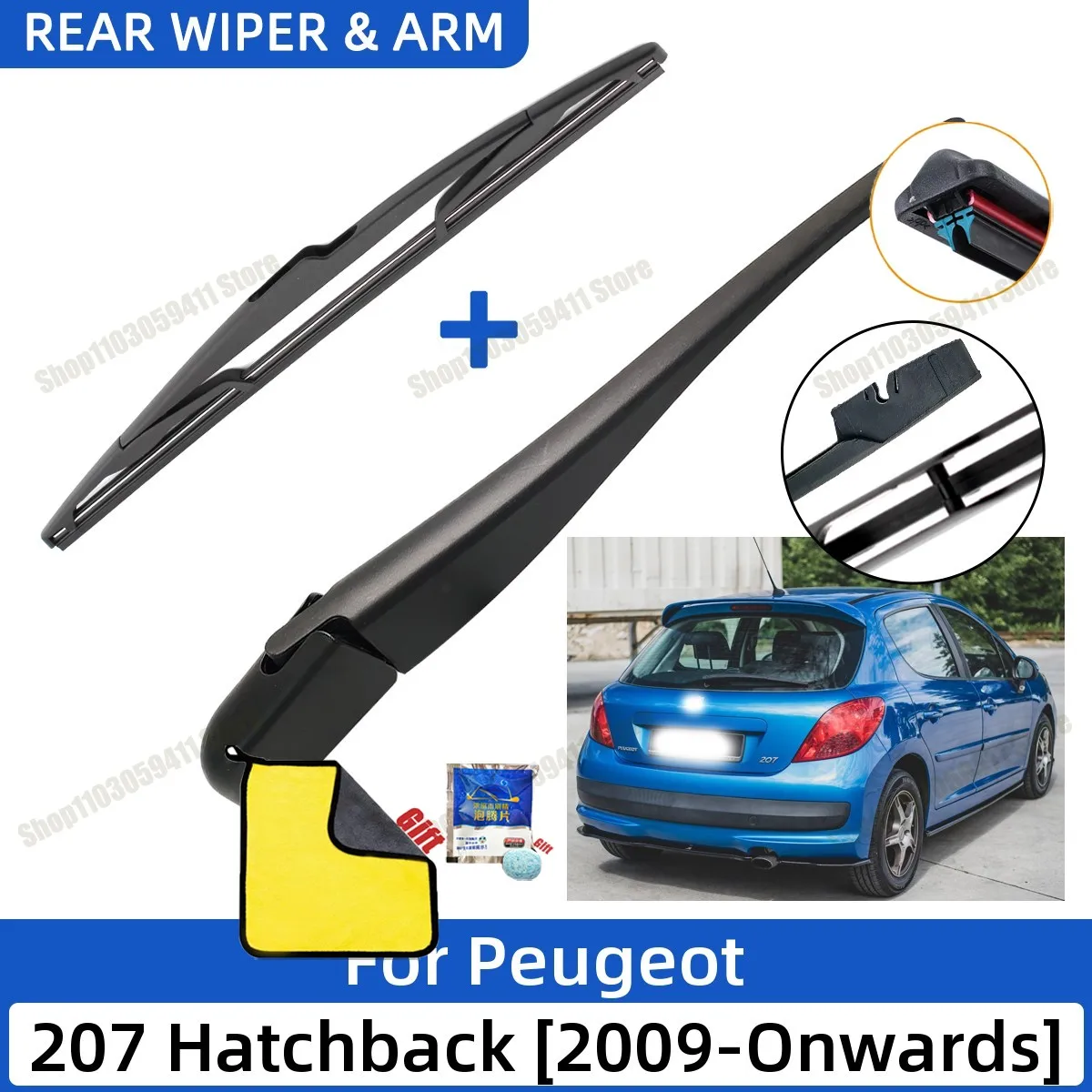 

2PCS Car Rear Wiper Blade and Arm Fit for Peugeot 207 Hatchback 2009-Onwards Car Rear Window Windshield Wiper Blade Arm Set