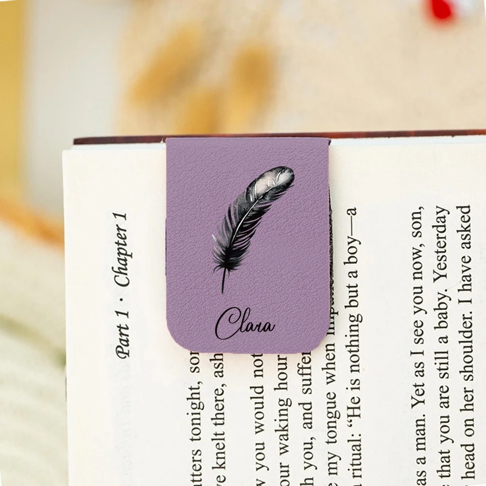 1PC Cute Feather Customizable Name UV Print Aqua Blue Leather Book Clip For Girl Gifts