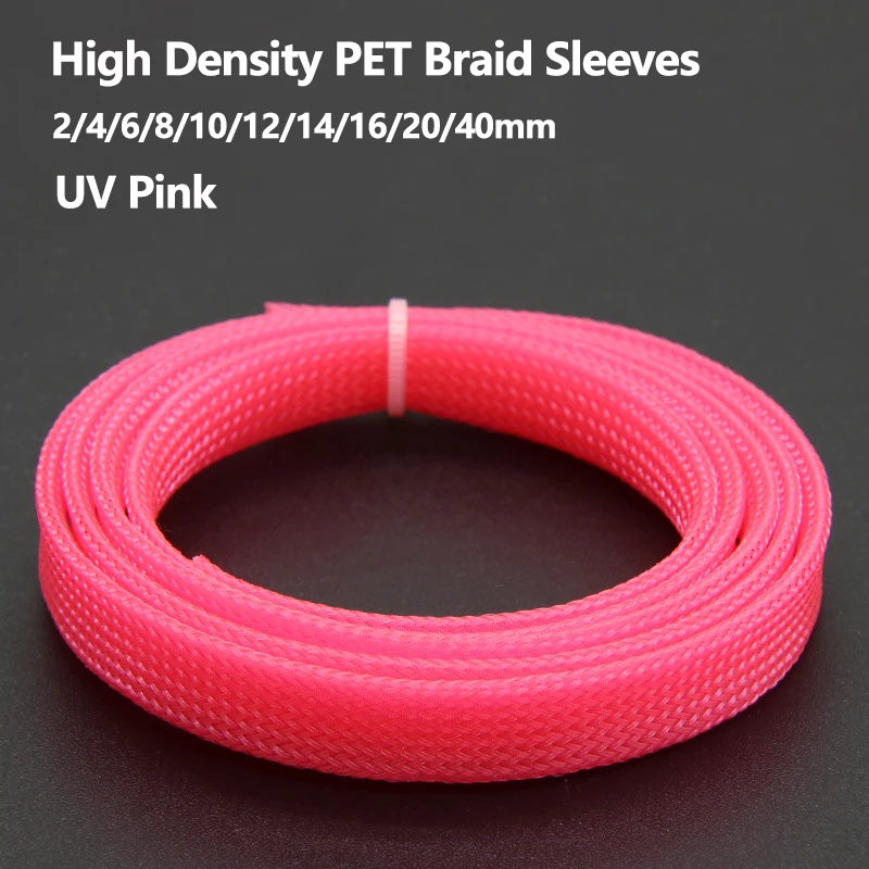 1~50m UV Pink PET Braid Sleeve 2/4/6/8/10/12/14/16/20/25/30/40mm High Density Protect Snake Skin Wrap Sheath For Electric Cables