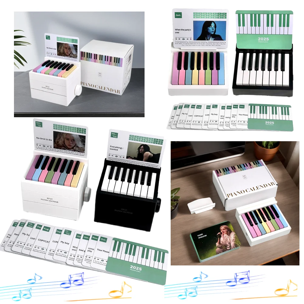 Bili 15 Key Piano Calendar 2025 Piano Desk Room Decoration Playable Mini Piano Figurine with 27 Music Calendar Card Gift for Fan