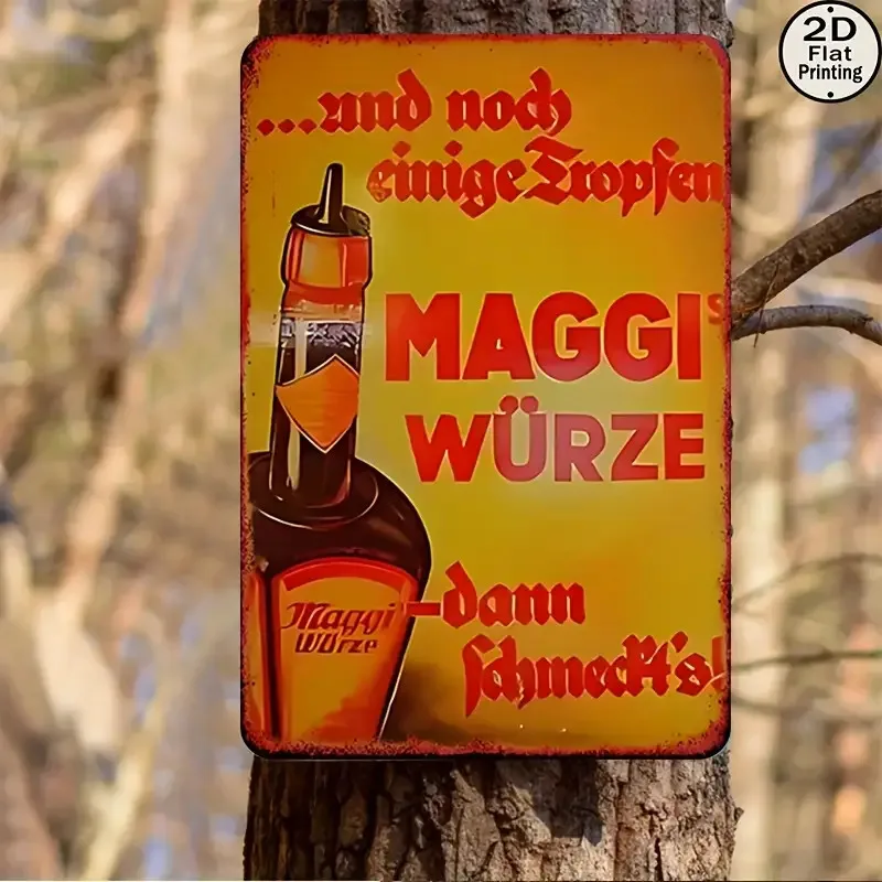 2D Flat, 1pc, Vintage Maggi Condiments Metal Wall Art Sign - Retro German Logo & Maggi Würze Branding, Sturdy Iron