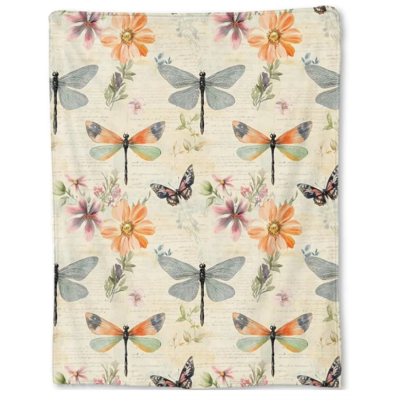 

Vintage dragonfly blanket, soft, warm and light, suitable for modern art decoration, nature lovers, room home decoration
