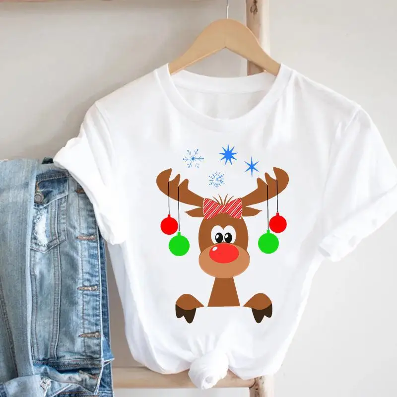 Merry Christmas Christmas Tree Santa Claus Half Sleeve Trend Large Size Simple Cute Short Sleeve Women's T-shirt Tops