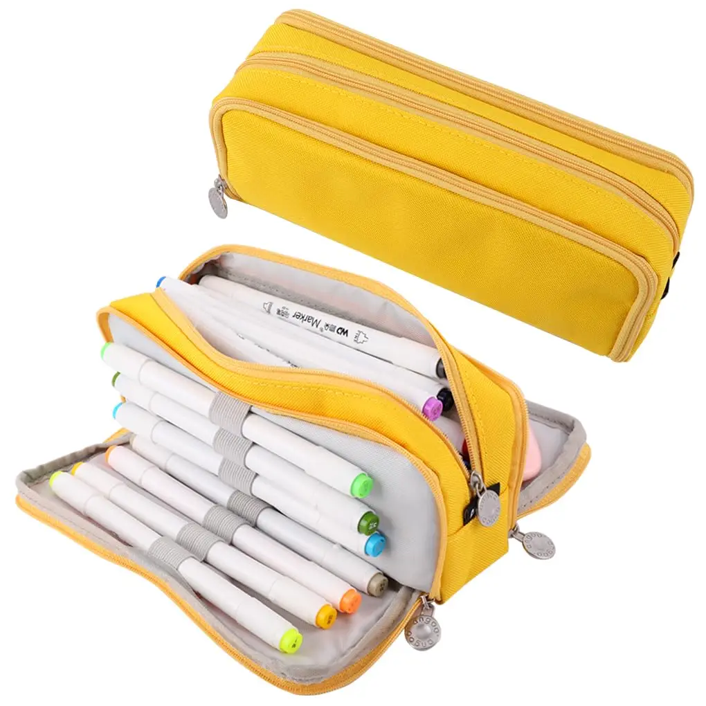 Pencil Case Large Space Storage 3 Compartment Pouch Double Side Opened Student Stationery Desk Organizer School Supplies view 2