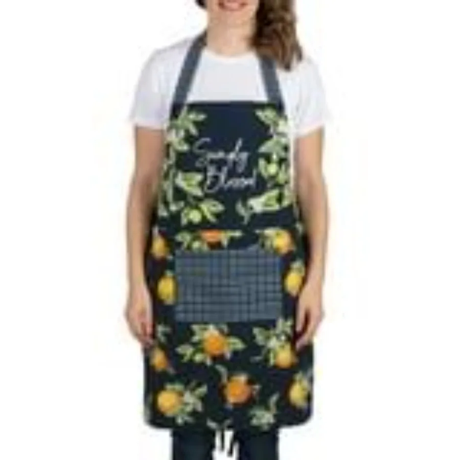 

Кухонный фартук Mainstays Chef 28 x 32, темно-синий фартук с нагрудником Lemon Cn, передним карманом и 40 галстуками