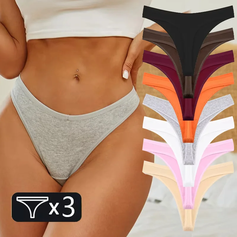Low Waist Cotton GString Underwear for Women 3Pcs Set Youth Pure Color Seamless Comfortable Breathable Ladies Panties