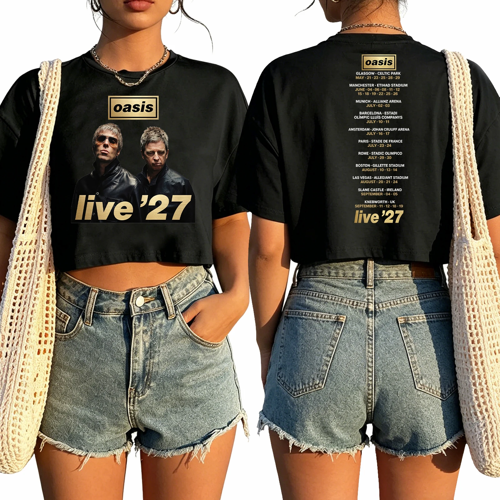 Oasis Live 27 UK And EU Tour 2027 Crop Top Women Girl Short Sleeve T-Shirt Oasis Concert Hip Hop Fan Cropped Top