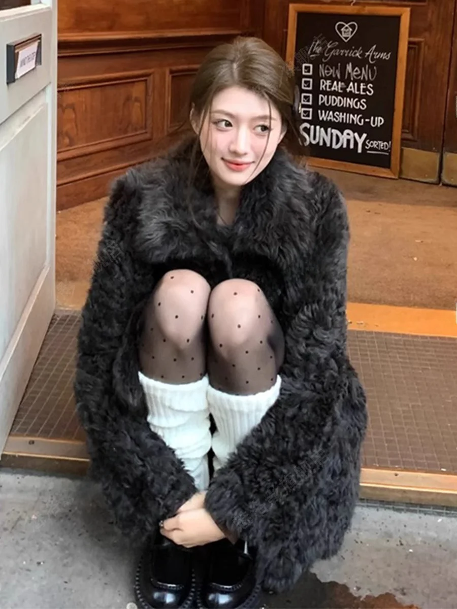 

Korean Style Retro Fur Coat Women's Autumn Winter New Medium Length Thick Warm Loose Fur Coat Long Sleeve Collar Commute...