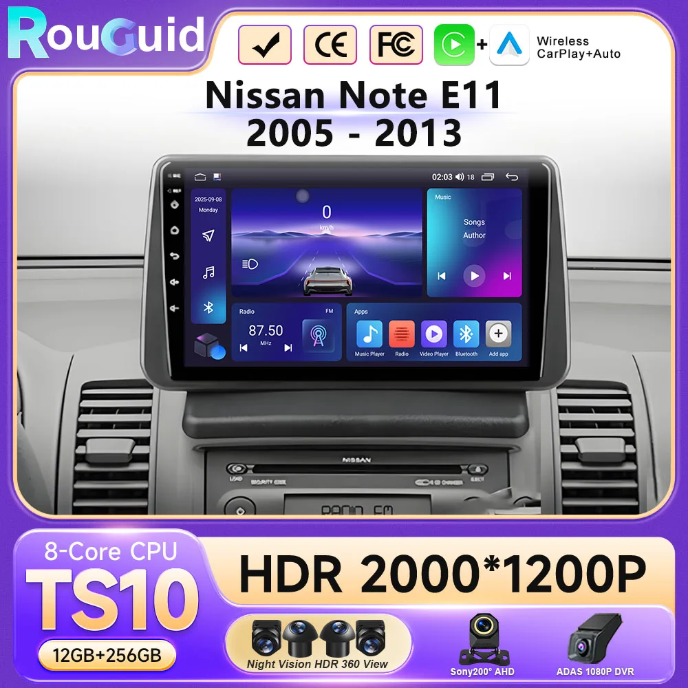 Android 16 Auto Car Radio For Nissan Note 2004 2005 2006 2007 2008 - 2012 Carplay Multimedia Player GPS Navigation DSP BT Stereo