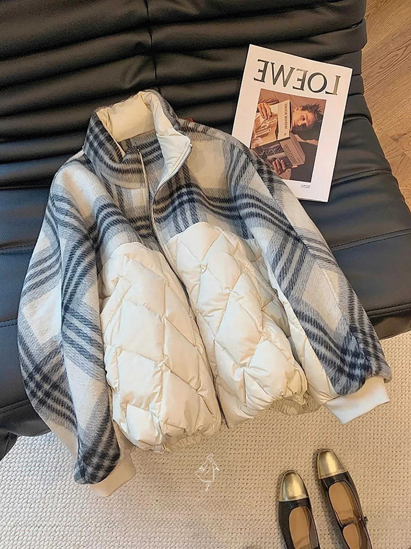 

Женское пальто из хлопка с эффектом похудения, с воротником, в клетку, с элементами стеганой ткани, зимнее, новое, повседневное, модное, удлиненное, свободного кроя