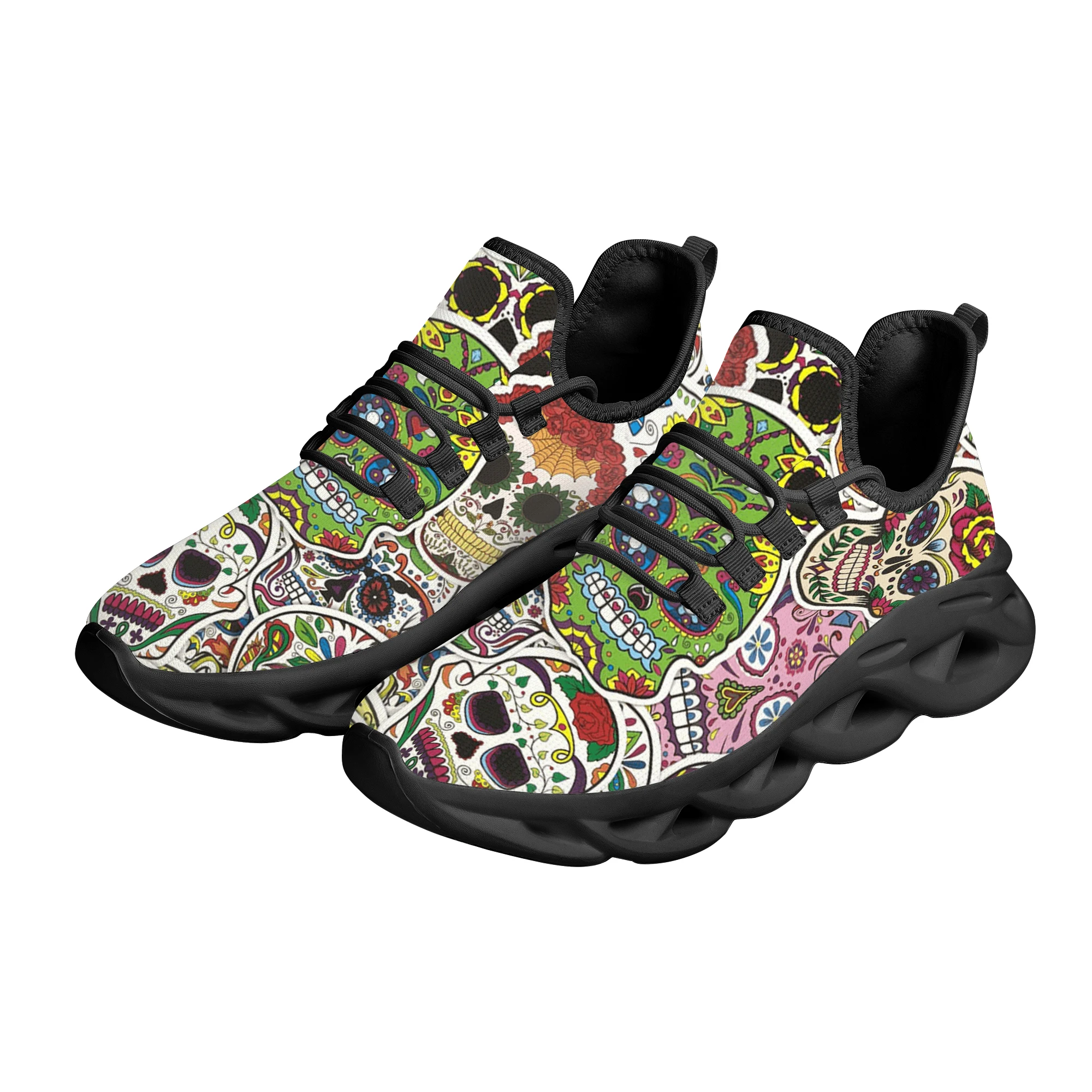 Fashion Skull Skeleton Print Soft Sole Sneakers Non-Slip Outdoor Lace-Up Casual Shoes Elegant Lightweight Walking Shoes Female