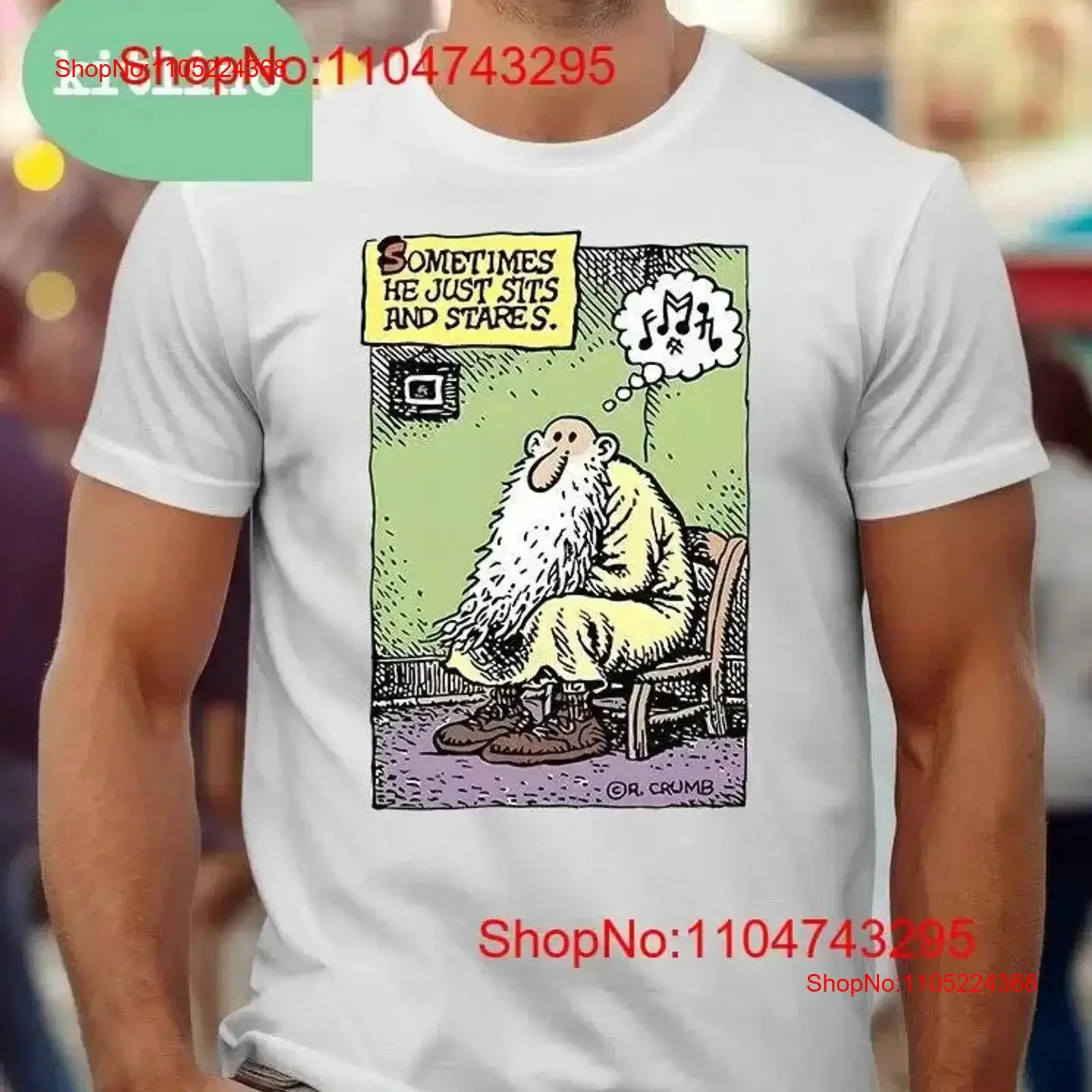 Mr Natural Sometimes He Just Sits And Stares Cotton T shirt vintage Washed Stretched Comfortable Soft designer clothes graphic