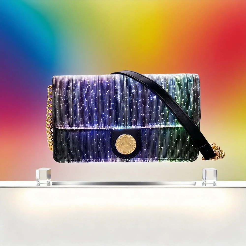 

Черные роскошные красочные светящиеся квадратные сумки для женщин, светодиодная подсветка, новая модная сумка на плечо, сумка через плечо из оптического волокна