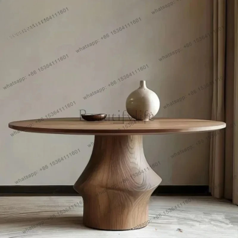 Wind Round Table Solid Wood Dining Table Italian Simple Round Table Special-Shaped High-End Restaurant Designer Home
