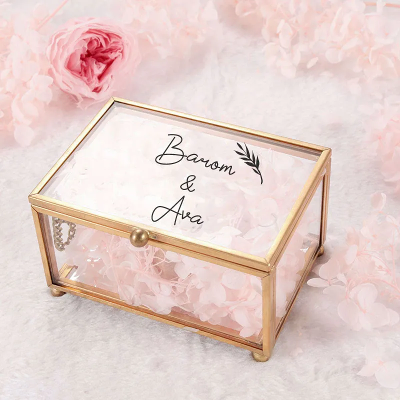 Personalized Glass Ring box Geometrical Clear Glass Jewelry Box Ring Jewelry Organizer Holder Wedding Decoration Wedding Favor