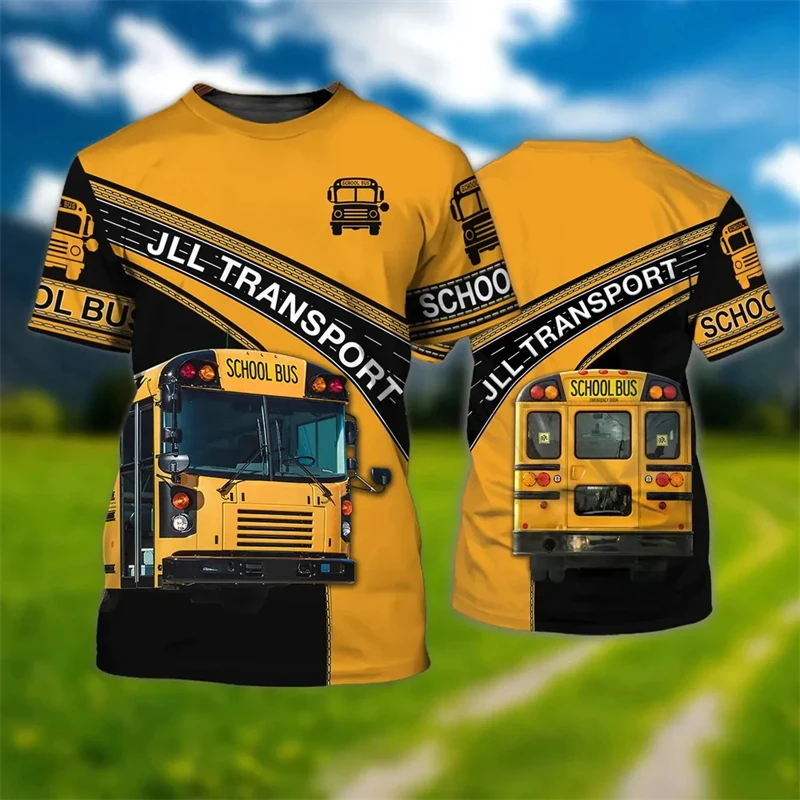 

Summer Men's T-Shirt 3d Printed Driver School Bus Hd Printed Shirt Fashion O Collar Short Sleeve Loose Funny Plus Size Clothing