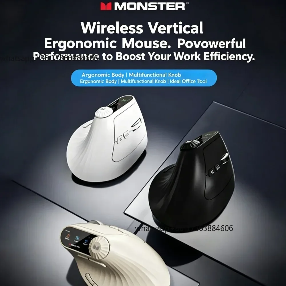 Monster M2MAX Vertical Mouse Dual-Mode Wireless Bluetooth Rechargeable Long Battery Life with Screen Ergonomic Office Accessory