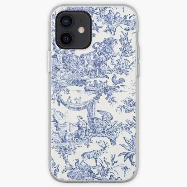 Blue Toile English French Countrysid  Phone Case Customizable for iPhone 11 12 13 14 Pro Max Mini 6 6S 7 8 Plus X XS XR Max Dog