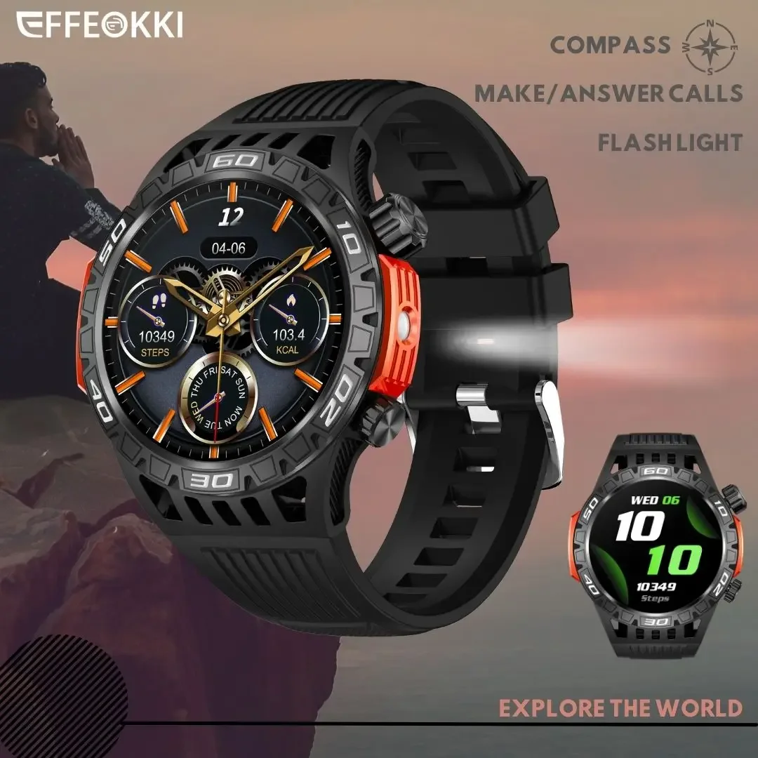 Outdoor Watch With Compass Man Flashlight Original Smartwatch Mens Sport Watch Wristwatch 1.46