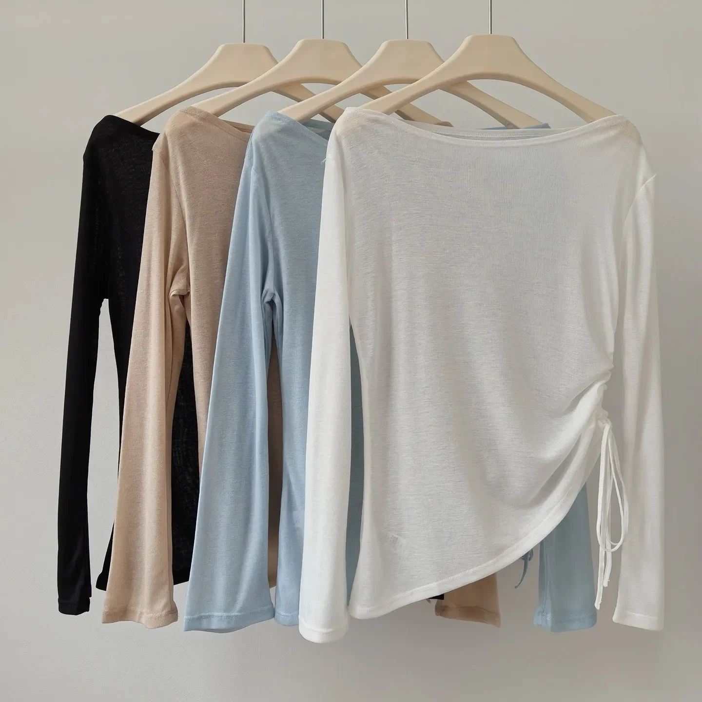 Women's Loose Casual Long-Sleeved Yoga Cover-Up Top Butt-Covering Pleated Drawstring Pilates Fitness Training Clothing