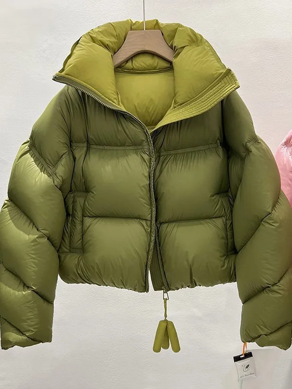 

Корейская утепленная хлопковая куртка для женщин, зимнее пальто с воротником-стойкой, теплая, модная, на молнии, с короткими рукавами