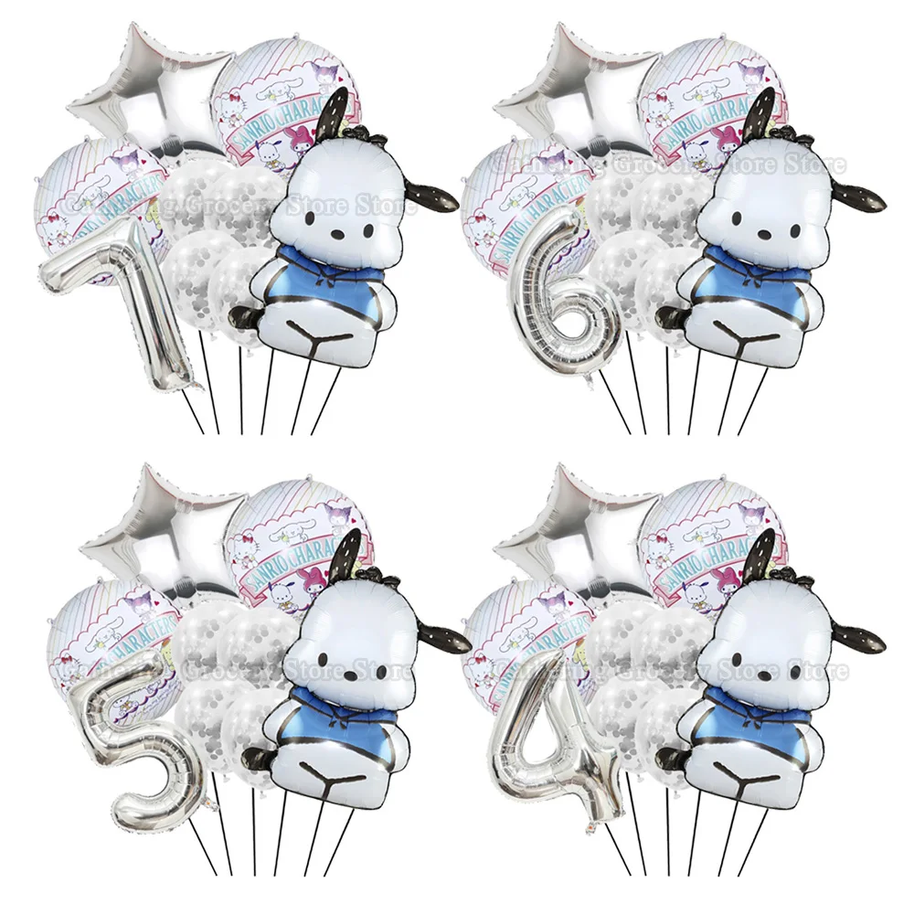 Sanrio Pochaccoed 8/9Pcs Foil Ballon decorazione per feste compleanno per bambini gonfiare elio Globos forniture per feste Layout di scena fai da te