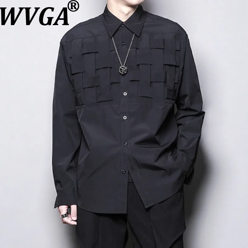 WVGA Spring Autumn New Men Korean Style Design Cool Long Sleeved Shirts Niche Chic Casual Patchwork Turn-Down Collar Tops W17279