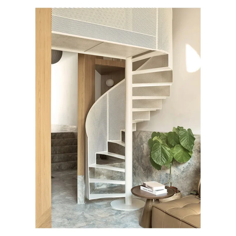 custom.Whimsical Staircase Colorful Powder Coated Central Tube Painted Plywood Treads Stair Artist Studio Feature Stairs