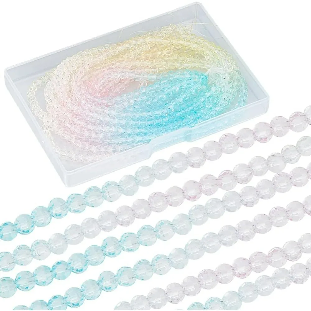 

1 Box 900-950Pcs Rainbow Glass Beads Bulk Round Glass Beads Multi-Colour Light Sky Blue Clear Transparent Cute Bead