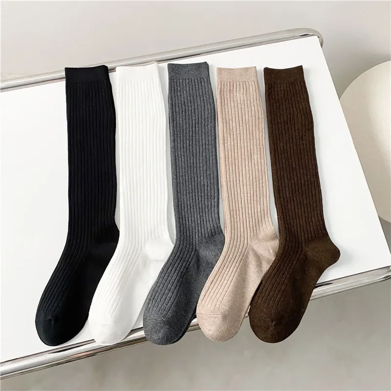 1 Pair High Quality New Women's Stockings Spring Trends Casual Preppy Style Knee High Socks Female Cotton Solid Color Long Socks