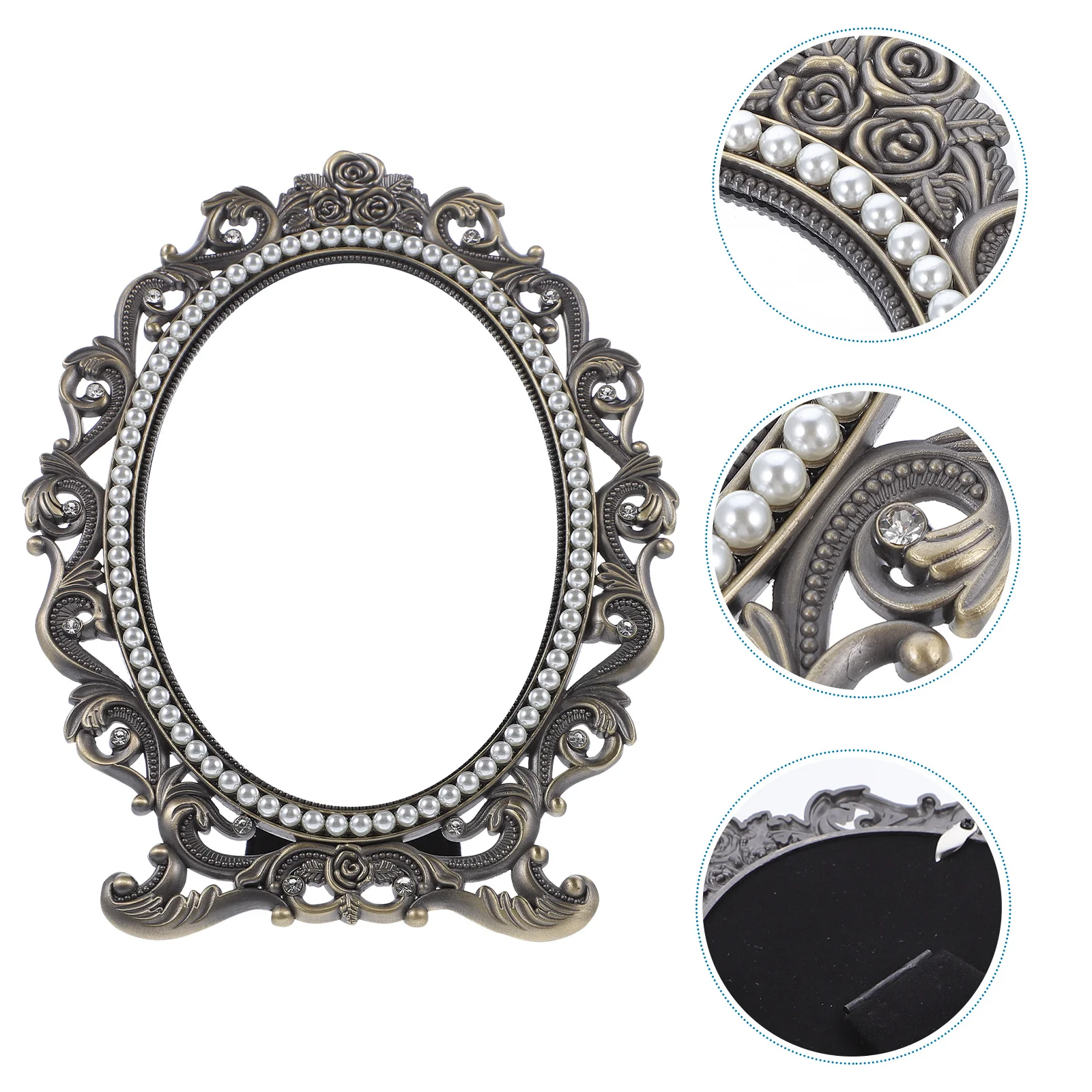 Retro Pearl Makeup Mirror with Elegant Standing Design Stable Base for Bedroom Desktop Use Tabletop Vanity Mirror