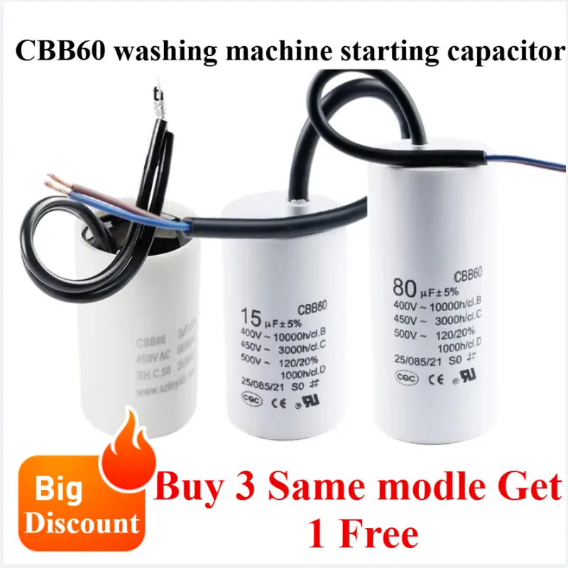 Motor Run Capacitors CBB60 450V AC StartingCapacitor 5% 5/6/8/10/12/14/15/16/18/20/25/30/40/45/50/60/70/80UF for Washing Machine