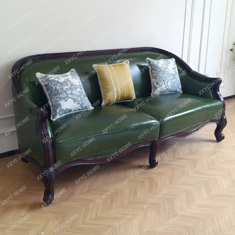 X-S simple and beautiful leather sofa full solid wood frame small apartment simple style HG