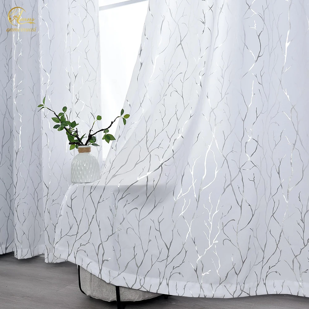 Window Curtain Soft Waves Shiny Translucent Tree Branch Silvery Sheer Curtains for Living Room Bedroom curtains for living room