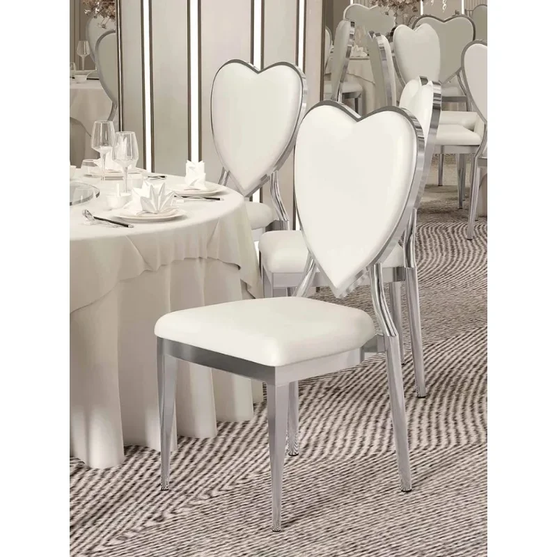 Romantic Wedding Chair Elegant Silver Dining Chair Light Luxury Party Hotel Chair  Love Dressing Soft Stool Hall Ceremony Stool