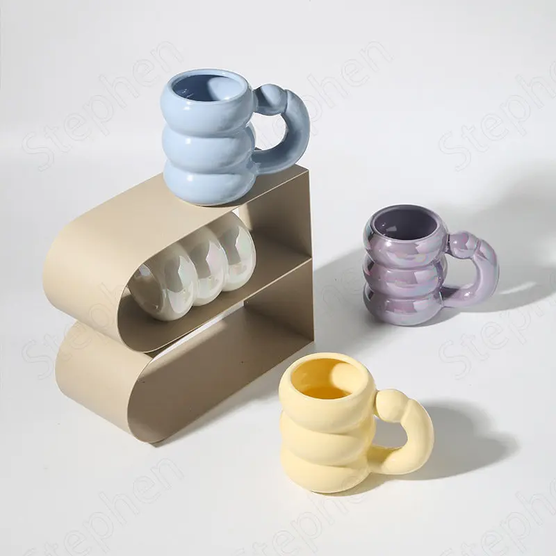 Cute Makaron Ceramic Mug Korean Modern Ins Breakfast Bread Milk Cups Pearlescence Solid Color Couple Mugs Office Desktop Cup