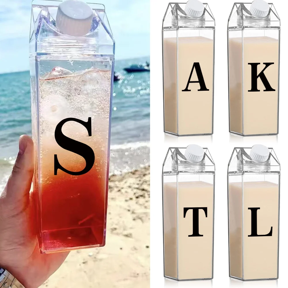 

Simple Large Capacity Juice Milk Cup Outdoor Drinking Cup Transparent Water Bottle Travel Essentials Black Letter Pattern